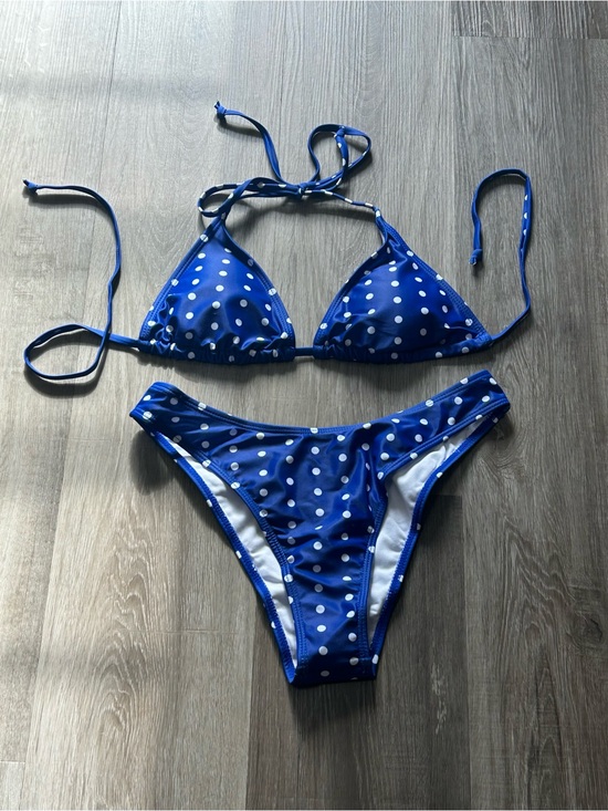 Other - Blue White Polka Dot String Tie Triangle Bikini Set - Swimwear Size M